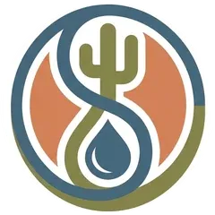 Sonoran Septic emblem, a saguaro and a water droplet in a circle